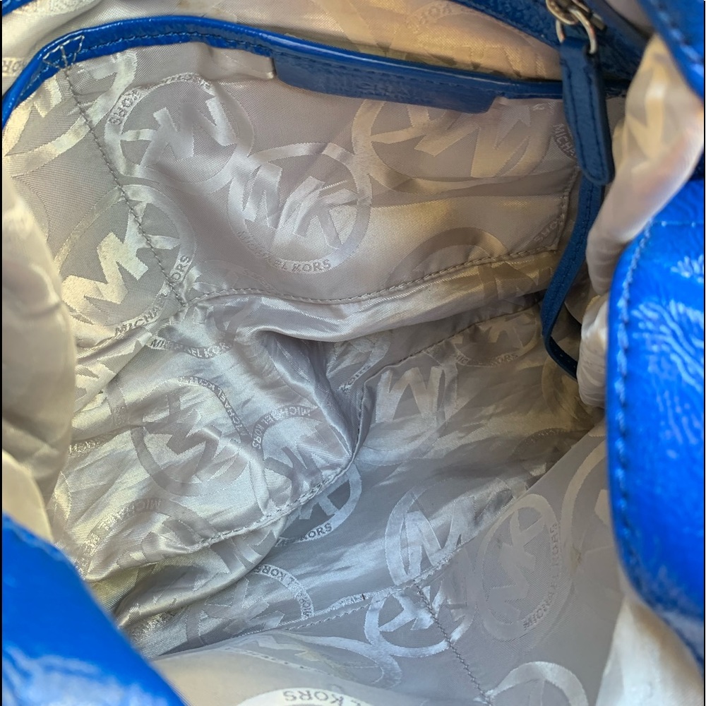 MICHAEL KORS blue patent leather satchel bag purse tote - Picture 15 of 15